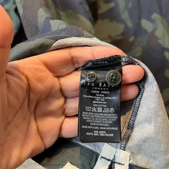 Ted Baker London Men Fielder Camo Print Cotton Button-Up Shirt TB 4 US Large New - Picture 3 of 8